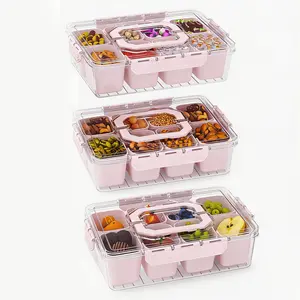 3 Pack,Pink Divided Serving Tray with Lid and Handles 8 Compartments Snack Box Container Charcuterie Organizer Snackle Box Container for Candy,Nuts,Fruits,Snacks
