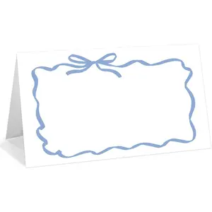 25 Pack Blue Bow Wave Place Cards, Editable Name Cards for Table Setting, Tent Cards Food Label for Dinner Party, Bridal Shower, Wedding, Baby Shower and Events -T15