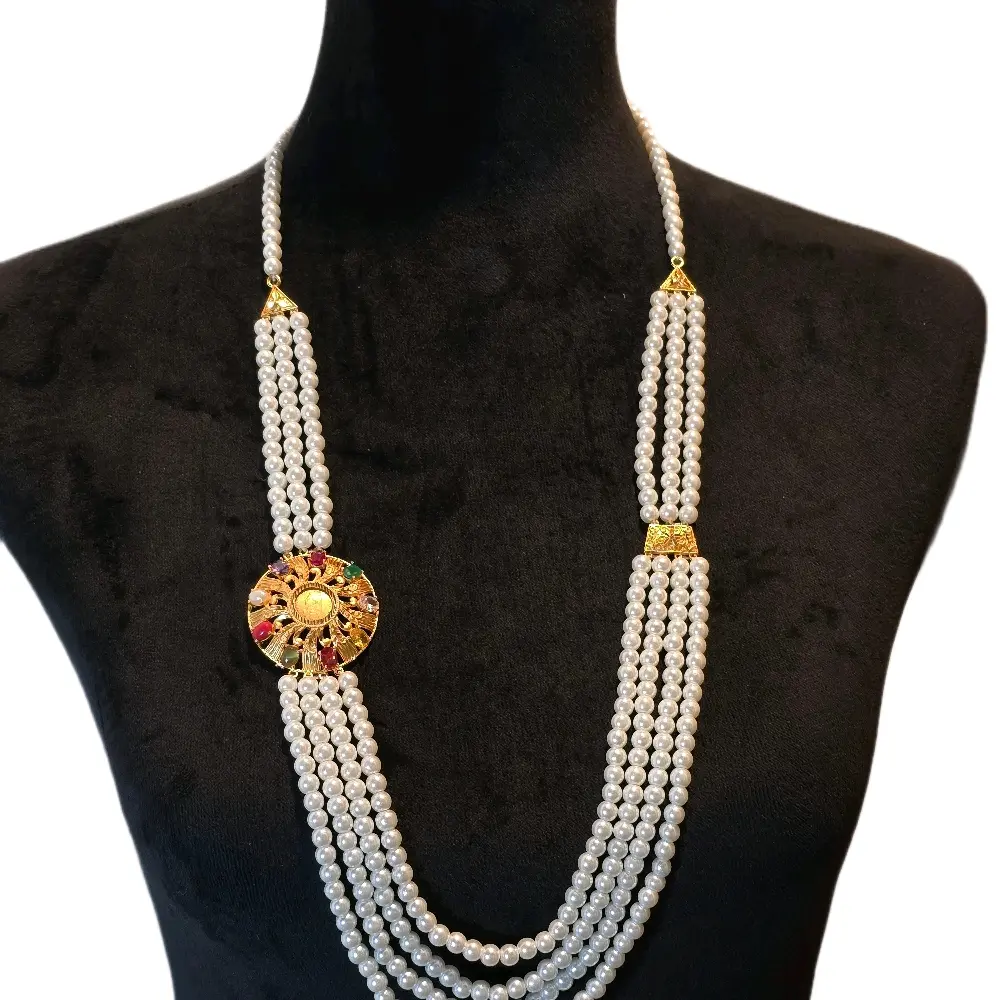 Traditional Nepali faux pearl navratna chandra haar necklace