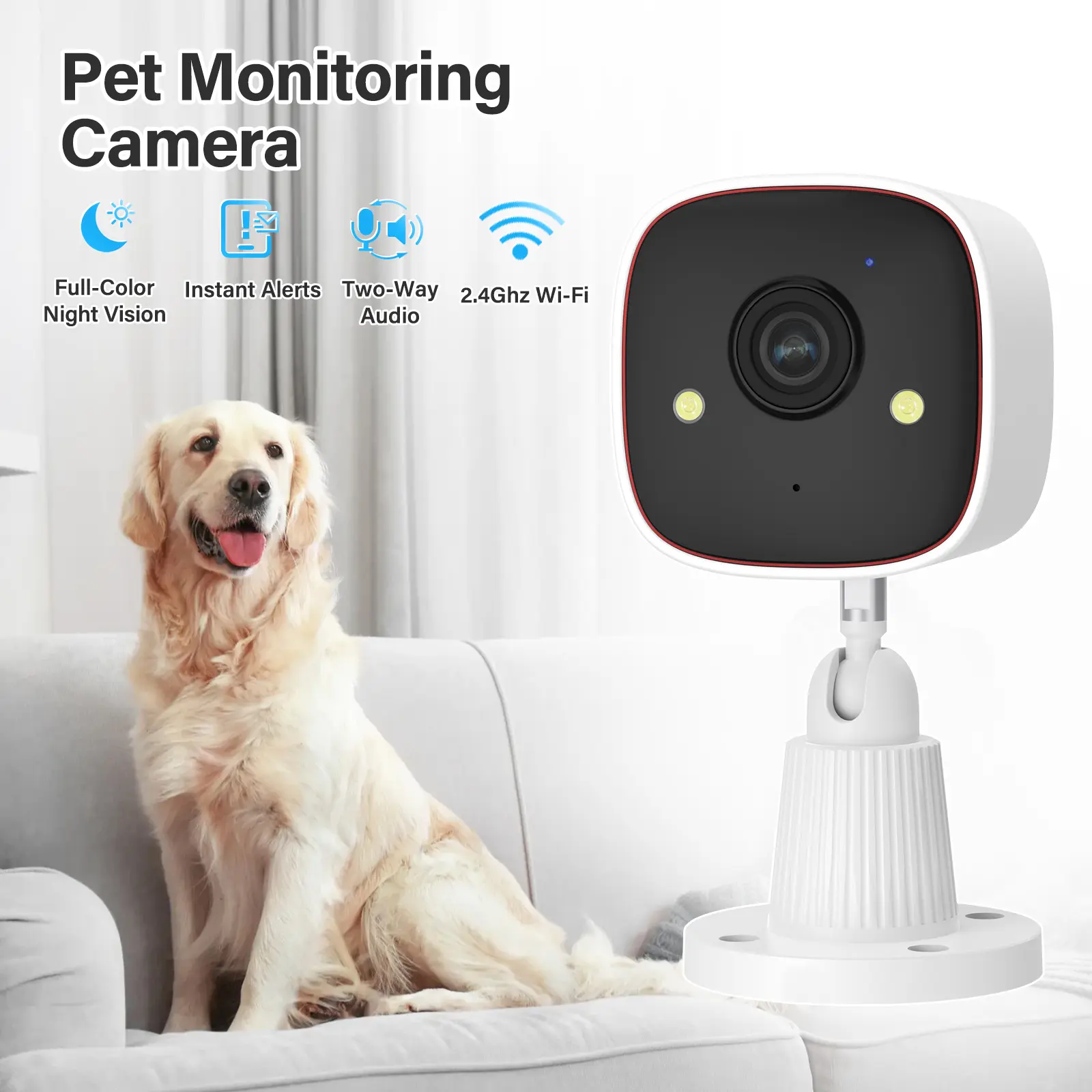 Indoor 3MP HD WiFi Security Camera - Pet Camera for Dogs/Cats, AI Human Detection, Full Color Night Vision, 2-Way Audio, Motion Alerts, 24/7 Recording, 32GB SD Card Included, No Subscription Required