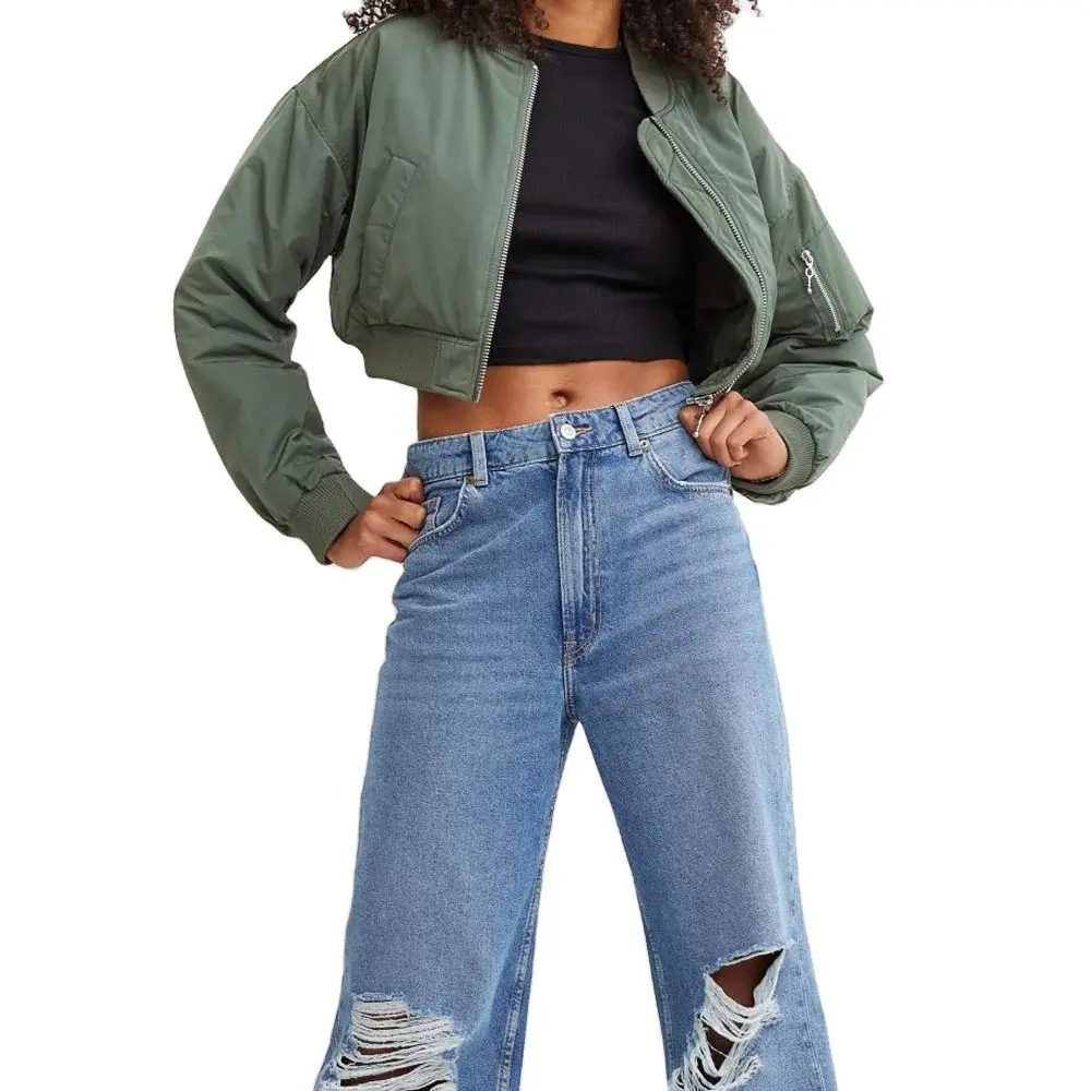 OEM Wholesale Winter High Quality Crop Down Jacket Women's Puff Jacket Stand Collar Women Flight Bomber Jacket