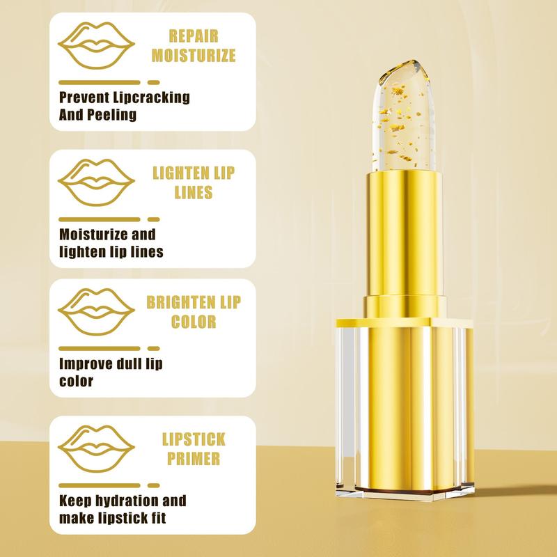 3PC Moisturizing Color-Changing Lipstick Balm – pH Temperature Reactive Tint, Gold Crystal Glow Finish, Smooth Hydration for Soft Shiny Everyday Lips.