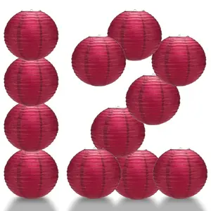 12-Pack 24 Inch Velvet Red Parallel Ribbing Round Paper Lantern