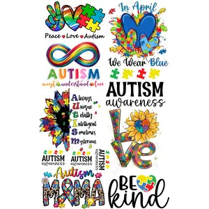 AUTISM AWARENESS PREMADE GANGSHEET  - 22X36  DTF TRANSFERS - DIRECT TO FILM