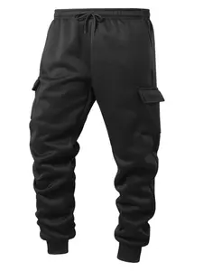 Men's Fleece Lined Work Pants, Warm Thick Long Trousers, Casual Drawstring Jogger Pants, Outdoor Sports Pants, Fall Winter Fashion