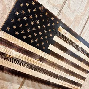 Wooden American Flag 13x24in with Laser Engraved Stars