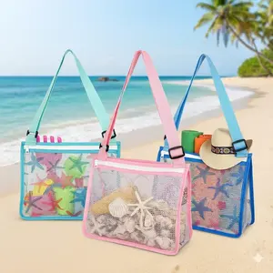 Kids Beach Toy Mesh Bag with Zipper, Shell Collector Bag for Boys and Girls, Swim Gear Organizer, Picnic Grocery Tote, Durable Net Carry-All for Sand Toys, Top Choice in Children's Market.