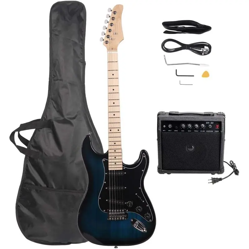 Glarry Full-Size Basswood Electric Guitar for Beginner Guitarists - 1 x Amplifier (20W), Bag & Strap Ready Bundle with Tremolo Arm, Spanner Tool, Connecting Wire - Ready-to-Practice Gift