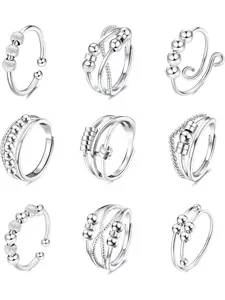 9Pcs Anti Anxiety Rings For Women Men Fidget Band Rings Set For Anxiety Unisex Adjustable Stacking Spinner Worry Stress Relief Ring With Beads