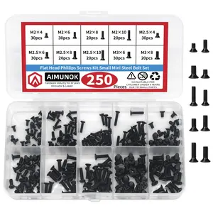 Aimunok Cross Countersunk Small Screws Set with Carbon Steel Multiple Sizes, Portable and Versatile Threaded Fasteners for DIY and Repairs Carbon Steel Screw for Male Female Thread Nut Black Carbon Steel Cross Countersunk Screws