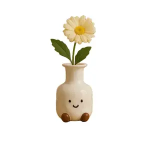 Cute Smiley Face Ceramic Vase, Creative Hydroponic Flower Pot, Home Decor for Living Room, Bedroom, Office, Balcony, Coffee Shop, Gift Idea