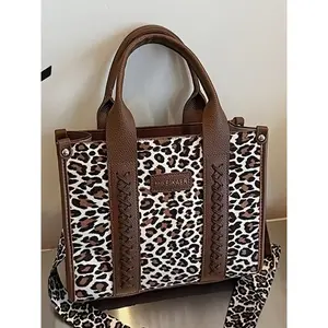 Fashion Leopard Print Corduroy Tote Bag, Large Capacity Multi-Pocket Handbag, Adjustable Shoulder Strap, Winter Casual Commuter PU Bag, Casual Crossbody Bags, Crossbody Shoulder Purses