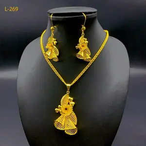Middle East Dubai Gold Plated Love Necklace Earring Jewelry Two-Piece Set Indian Bride Wedding Vietnam Sand Gold Jewelry