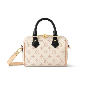 Louis Vuitton Speedy 20 Monogram Adjustable Strap Leather Shoulder Bag in Beige and Black