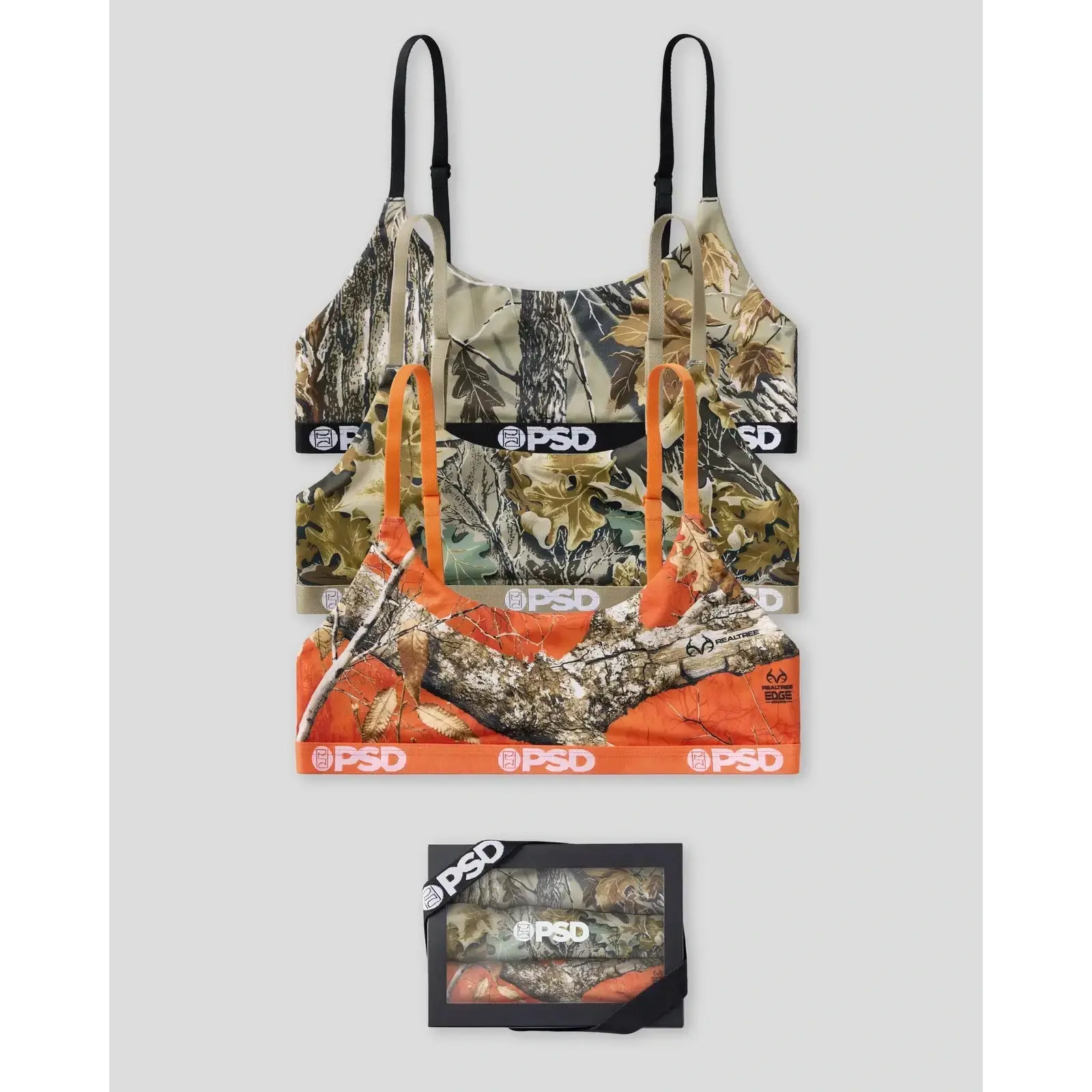 PSD Womens Realtree Scoop Bralette 3 Pack Boxed Gift Set - Premium Modal Fabric Bralette with Adjustable Straps, Soft Comfortable and Cute Womenswear