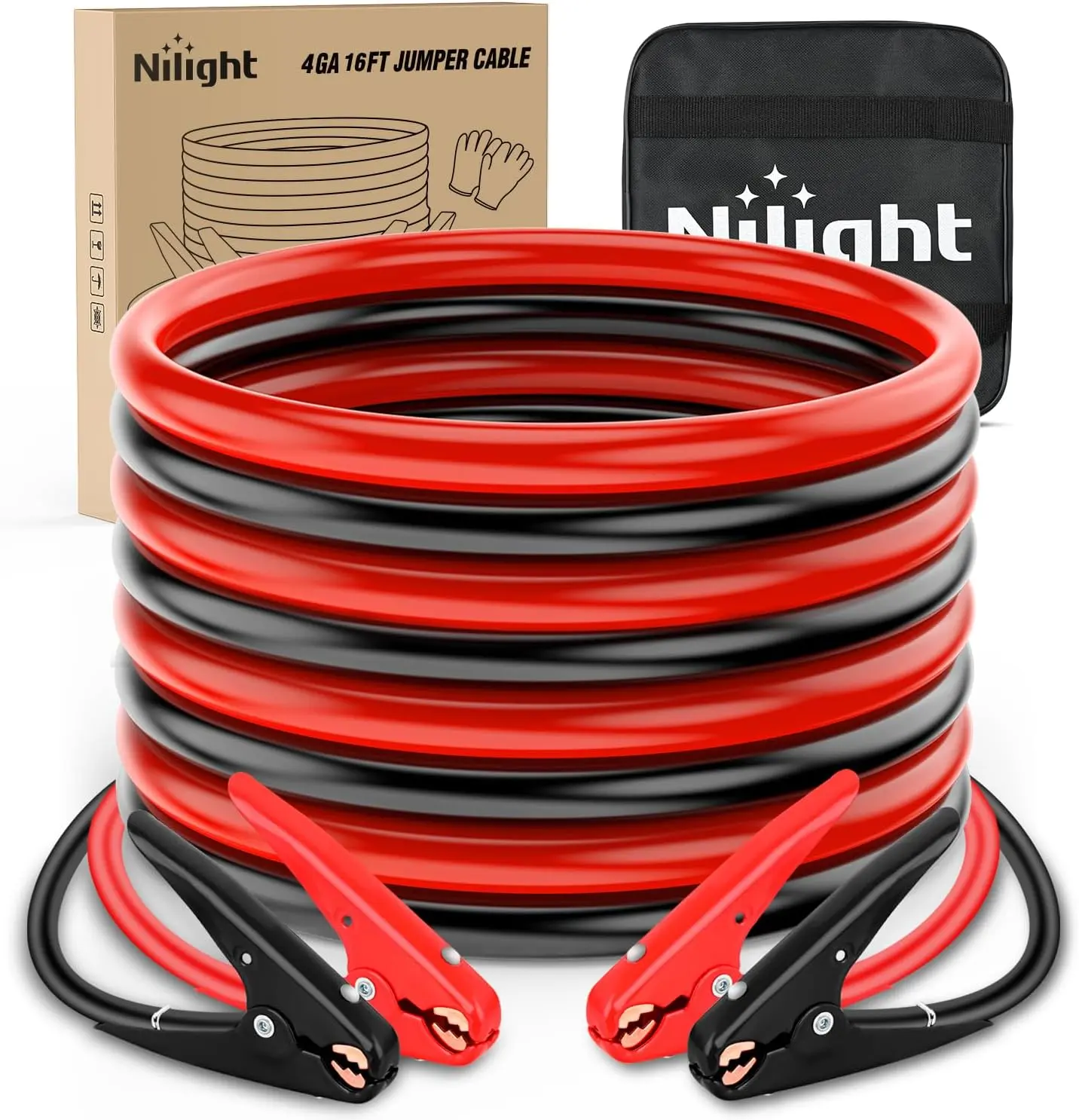 Nilight Heavy-Duty Vehicle Jumper Cables - Vehicle Accessories, Automotive Tools, 4 Gauge, 20FT, 600A Peak High-Power CCA Copper Booster Cables with Clamp, Carrying Bag, Emergency Start Kit for Cars, Pickup Trucks
