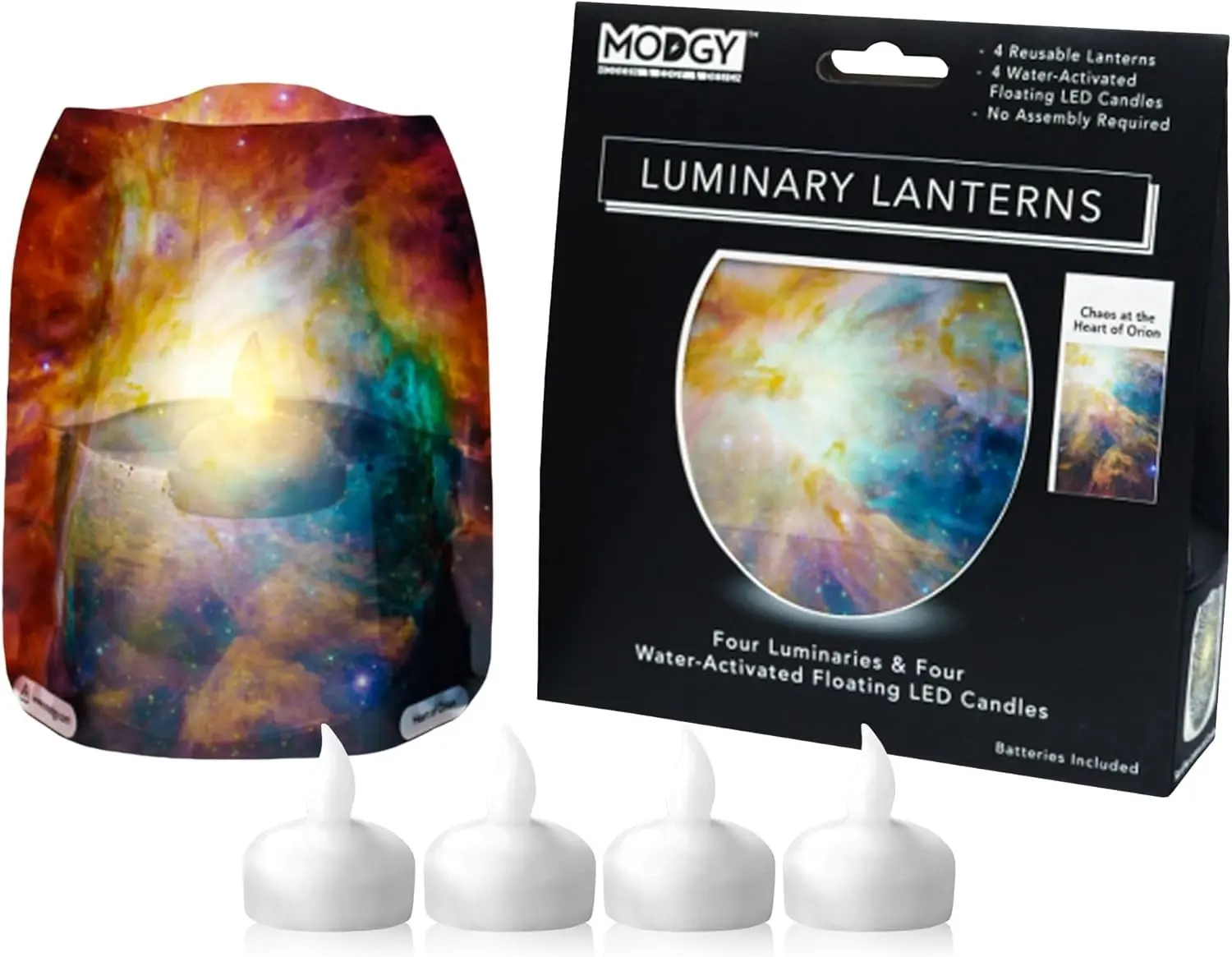 Luminary Lanterns Floating LED Candles with Batteries Included - Luminaries are Great for Weddings, Parties, Patios & Celebrations of All Kinds (Heart of Orion), Pack of 4