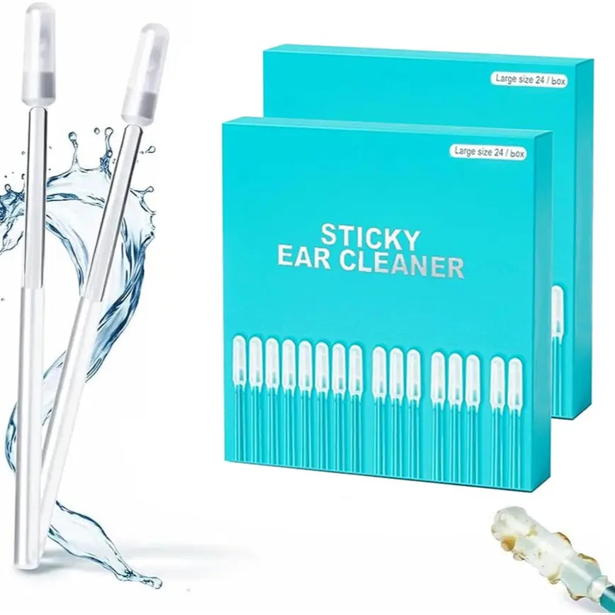 48Pcs Sticky Ear Cleaning Stick for Adults Large, Earwax Remover, Reusable Sticky Ear Cleaner Picks, Gentle Soft Ear Care Cleaning Sticks with Dust Cover, Ear Cleaner Earwax Removal, Ear Cleaning Tools