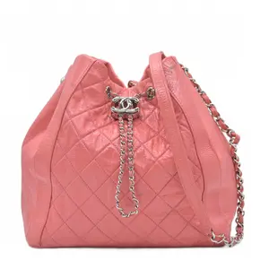 Pre-owned CHANEL leather Shoulder Bags $4500 Pink CC Chain Drawstring Bucket Bag Leather