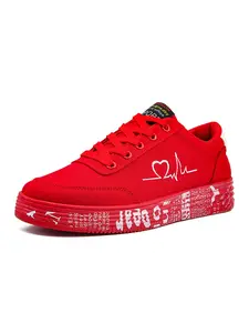 Men's Fashion Sneakers Trainer Lace-Up Casual Breathable Canvas Graffiti Flat Shoes, Low Top Rubber Sole, All Seasons