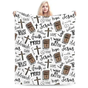 Bible & Cross Faith Hope Design Flannel Fleece Blanket – Soft, Cozy, and Plush Throw for Sofa, Bedroom, Office, Car – Perfect Gift for Religious Holidays, Birthdays Home Decor