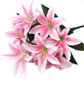 Lily 10 Heads Fake Lily Artificial Flower Wedding Party Decor Bouquet Home Hotel Office Garden Craft Art Decor Pink