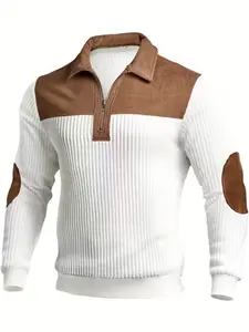 Men's Color Block Patchwork Casual Fitted Stand Collar Pullover, Thick Warm Knit Sweater with Zipper Neckline, Long Sleeve for Daily Commute Knitwear, Knit Tops