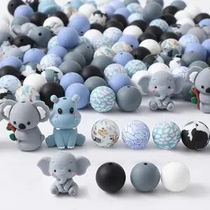 50 pcs 3D Animal Silicone Beads, 3D Gray Elephant, Koala, Hippo Shapes Loose Spacer Beads, Suitable for DIY Bracelets, Jewelry, Keychain Pendants, Clothing Accessories, and Other Handmade Gifts