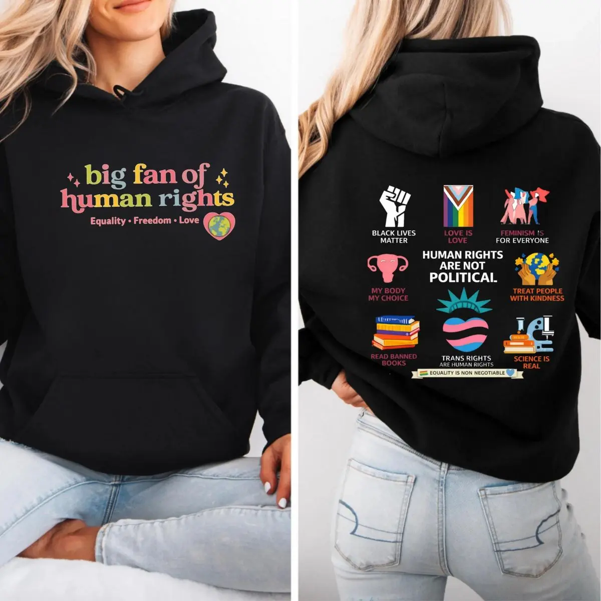 Big Fan Of Human Rights Two Sides Hoodie, Human Rights Shirt, Social Justice, Political Protest, Unisex Sweater Pullover Tee