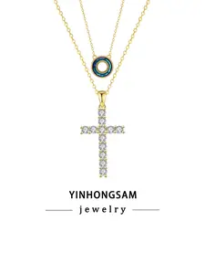 18K Gold Plated Stack Chain Cross Necklace, Layered Delicate Cross Necklace for Women, Minimalist Christian Jewelry Gift