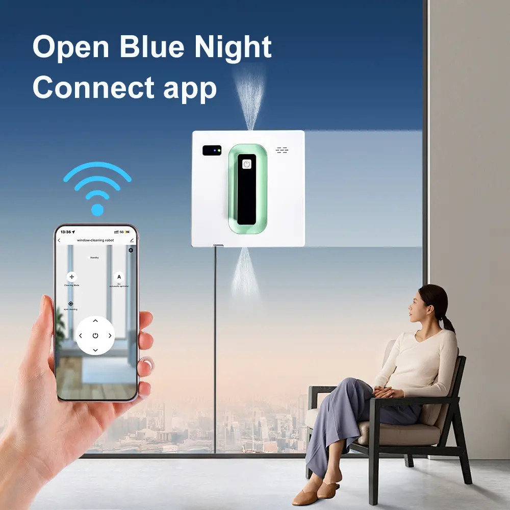 PuRuiKai Smart Square Window Cleaning Robot with High Suction Power, Dual Auto Spray, Frameless Glass Detection & TUYA APP/Remote Control Appliance Multifunction
