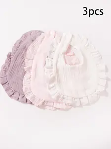 Solid Color Ruffle Trim Baby Bib, 3 Counts/set Cute Baby Saliva Towel, Soft Comfortable Breathable Baby Bib for Boys & Girls