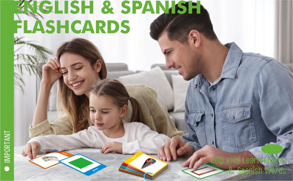 Mother's Day 60 English Spanish Flash Cards, Double-Sided Nouns Cards Bilingual Sight Words - Animals, Colors, Food, Vehicles Cards, Language Vocabulary Learning Tool for Beginners 5+ with 2 Reclosable Rings