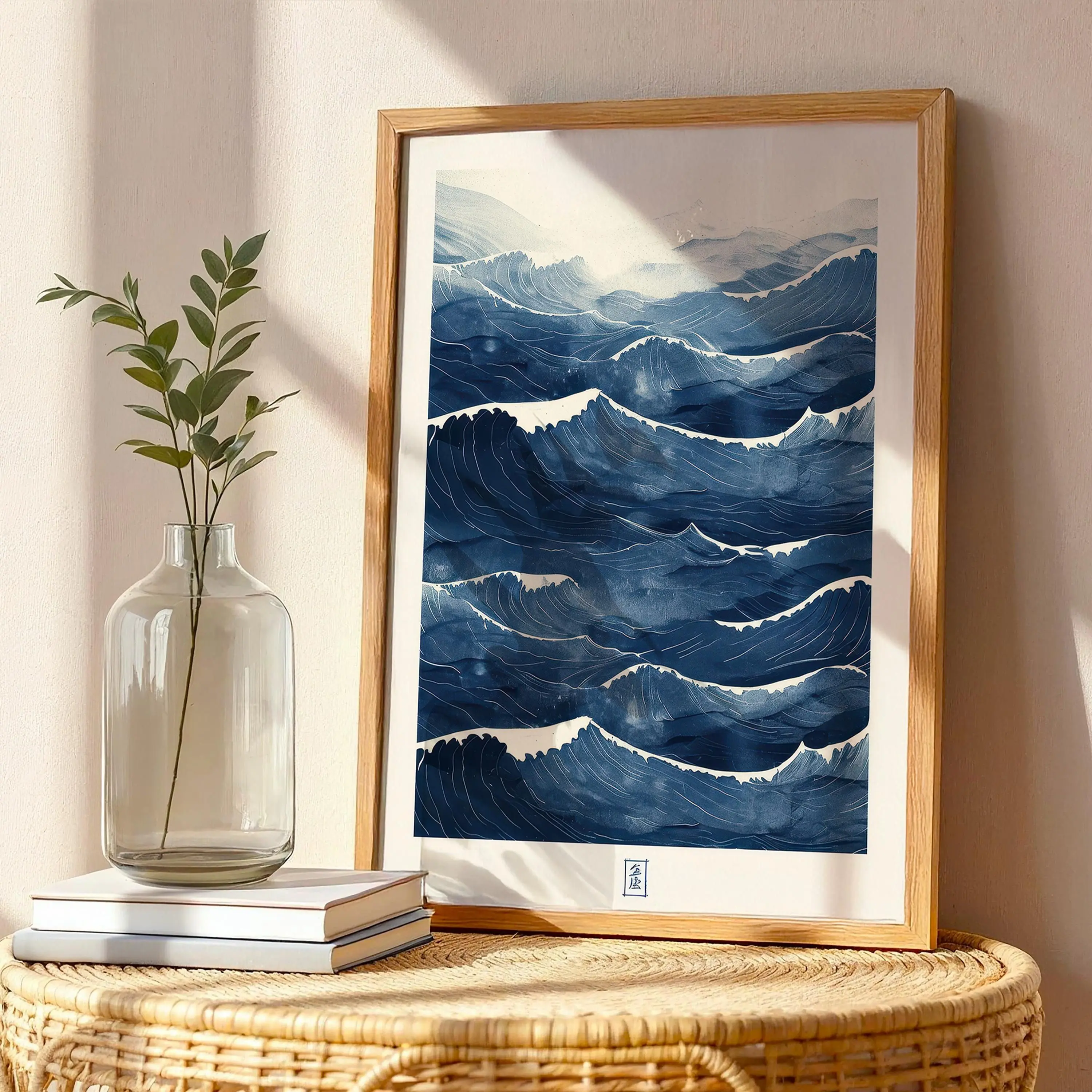 Blue Waves Japanese Wall Art, Japandi Poster, Zen Style Art Print, Ocean Waves, Printable Japanese Decor for Home, Wabi Sabi Wall Artwork