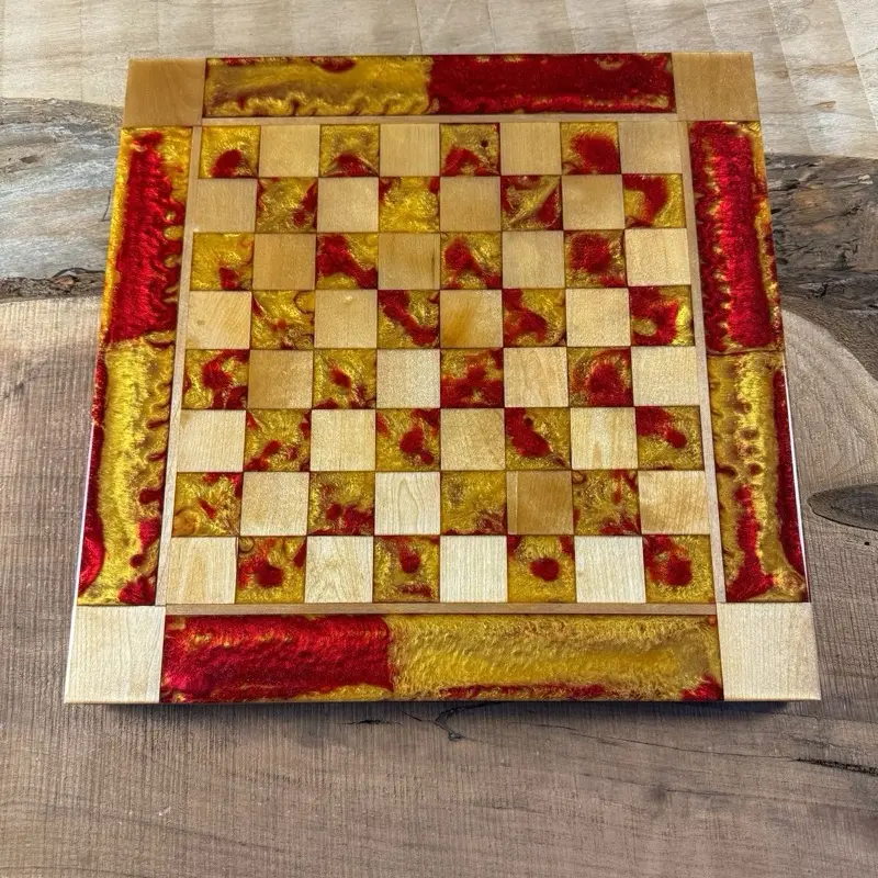 Red Lava Golden Maple Wood Chess Board (INCLUDES PIECES) Red Lava Golden Maple Wood Chess Board (INCLUDES PIECES)