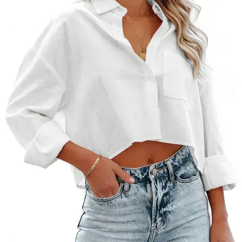 Women's Casual Fashion Long Sleeve Shirt, Spring & Fall Casual Fitted Collared Blouse, Plain Pattern, European and American Style, Comfortable Wear, Button Up Top, Casual Business Top, Button Blouse Shirts