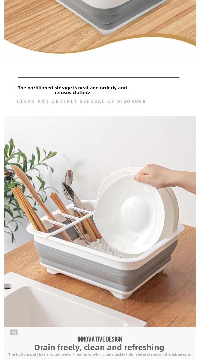Foldable Dish Drying Rack, Portable Drying Basket, Utensil Storage Rack for Kitchen, RVs, and Camping