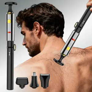 Mens Electric Back Shaver with Long Handle,4 in 1 Pubic & Groin Hair Trimmer, Body Grooming kit Body Trimmer Facial,Arm,Chin Beard Trimmer Cordless Hair Clipper with Adjustable Extension Handel Waterproof Multifunctional Hair Trimmer