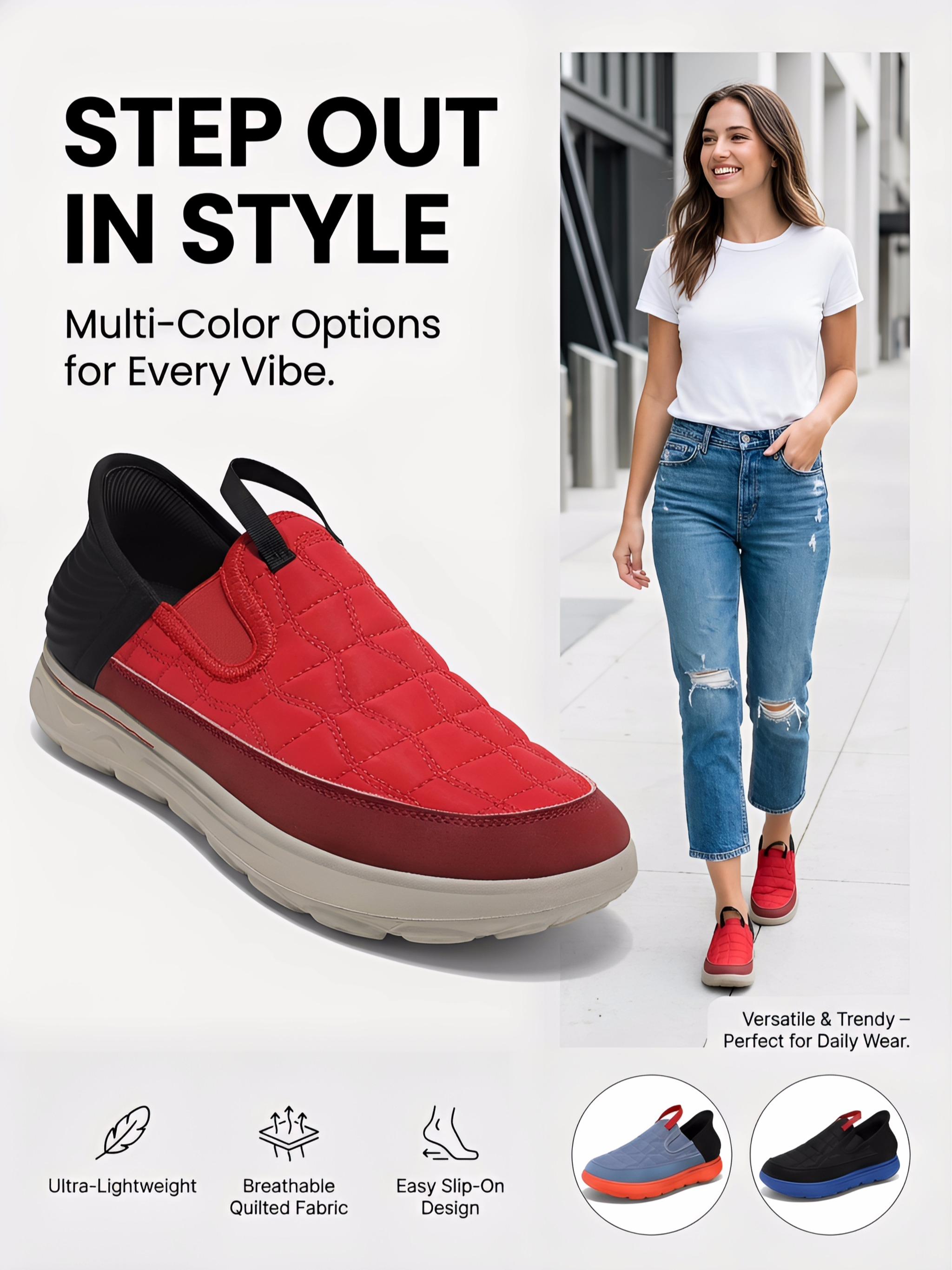 Water-Resistant Unisex Slip-On Shoes, Lightweight EVA Sole, Easy On/Off, Ideal for Daily Wear