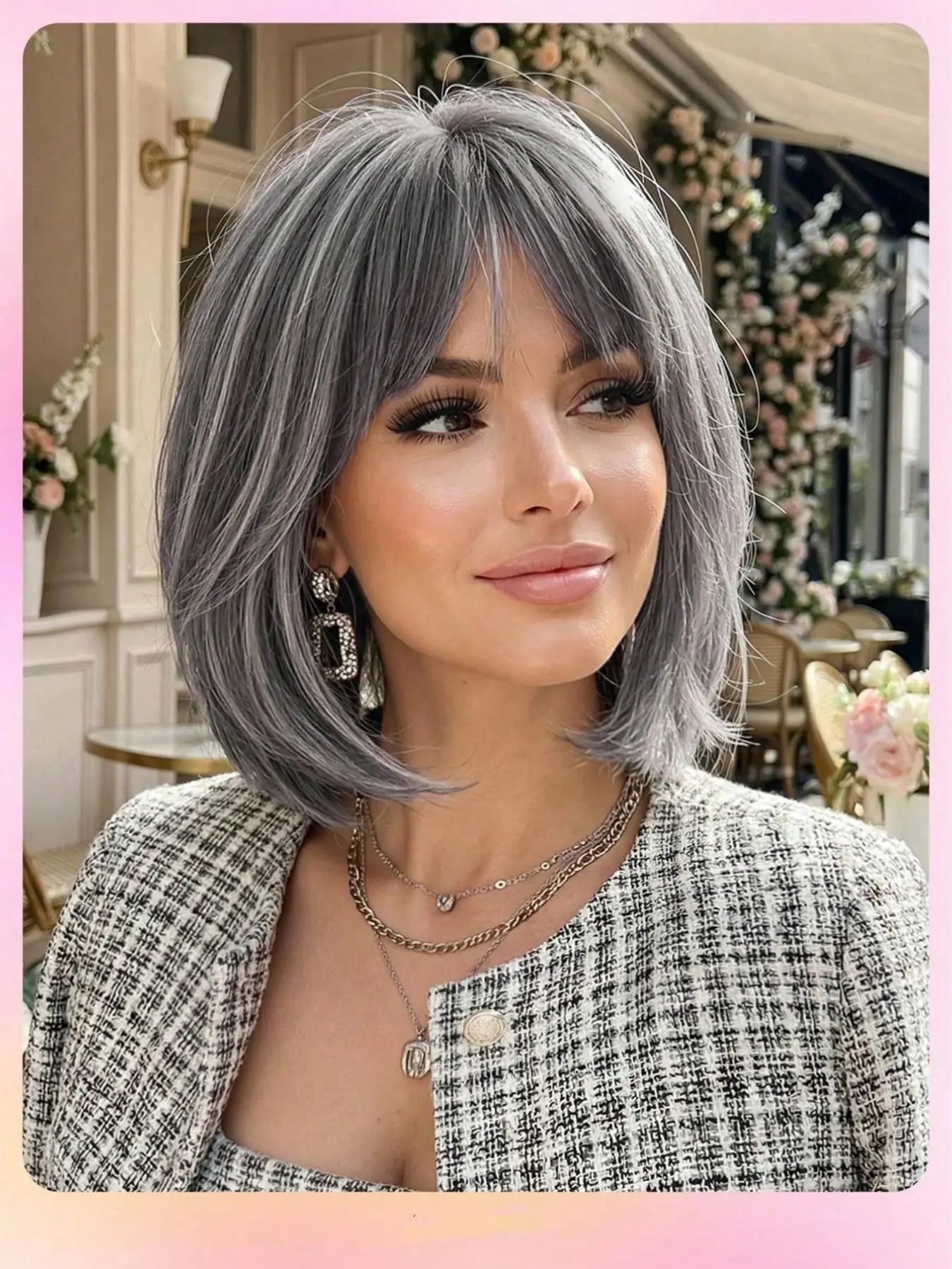 12 Inch Highlighted Short Straight Synthetic Material Wigs with Bangs, High-temperature Resistant Synthetic Hair Wig, Natural and Fluffy Heat Resistant Wigs for Daily Use, Straight Bob Wigs, Daily Wear Wig, Synthetic Fiber Wig