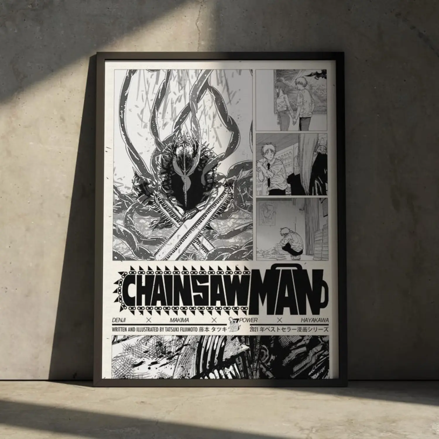 Chainsaw Man Anime Movie Poster Print - Denji Reze Chainsaw Devil Japanese Vintage Minimalist Abstract Unframe-Style Wood Art Home Decor, Fade Resistant, 24x36inch(60x90cm)/20x30inch(50x75cm) Wall Decor, Bathroom/Christmas Gift