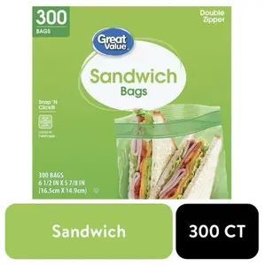 Great Value Double Zipper Sandwich Bags, 300 Count Great Value Double Zipper Sandwich Bags, 300 Count