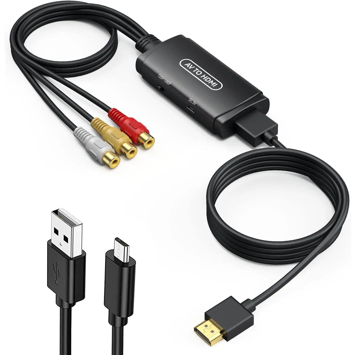 RCA to HDMI Converter, AV to HDMI Adapter, Composite to HDMI Adapter Support 1080P, PAL/NTSC Compatible with WII WII U/PS one PS2/PS3 STB Xbox VHS VCR Blue-Ray DVD