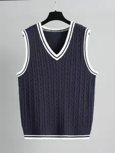 Men's V-Neck Sleeveless Colorblock Sweater Vest, Casual Knitted Cardigan for Men, All Seasons Fashion, Comfortable & Stylish Design