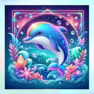 1 set of DIY diamond painting kit, 5D diamond art kit, DIY decoration dolphin, floral, wave mosaic, diamond art, DIY art home decor.