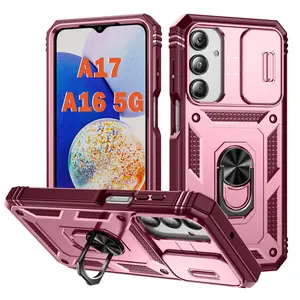 Case for Samsung Galaxy A16 5G /A17,360° Metal Kickstand & Slide Camera Cover,Military Heavy Duty Full Body Hard Shell Shockproof Cases,6.7 inch,Red