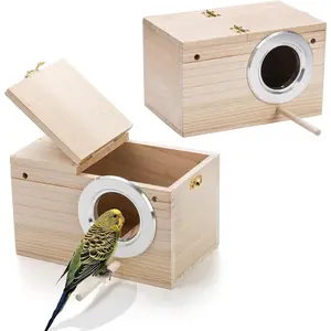 Parakeet Nest Box, Natural Wood Bird Nesting Box, Small Bird House Breeding Box for Budgie Lovebirds, Cockatiel, Parrots Mating, Aviary,