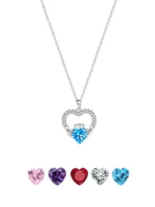 Irish Claddagh Necklace, Heart Shaped Pendant with Synthetic Birthstone, Gift for Women Girls, Birthday Anniversary Holiday Present
