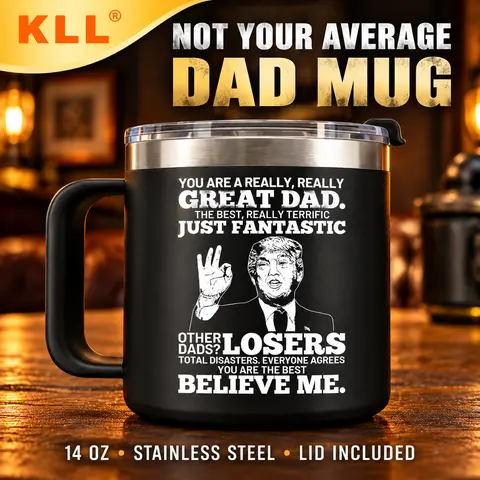 Trump Funny Dad Coffee Mug with Lid, 16oz Stainless Steel Insulated Cup, Christmas Birthday Gift for Dad, Grandpa or Husband, Patriotic Gift for Him