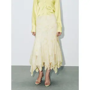 URBAN REVIVO 2026 Spring Women's Charming Irregular Floral Print A-Line Fishtail Midi Skirt - UWG550100 Womenswear